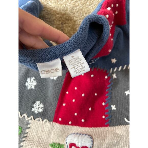 Cherokee Christmas Sweater Patchwork Style Sz M Womans Embellished Cotton blend - Picture 6 of 7